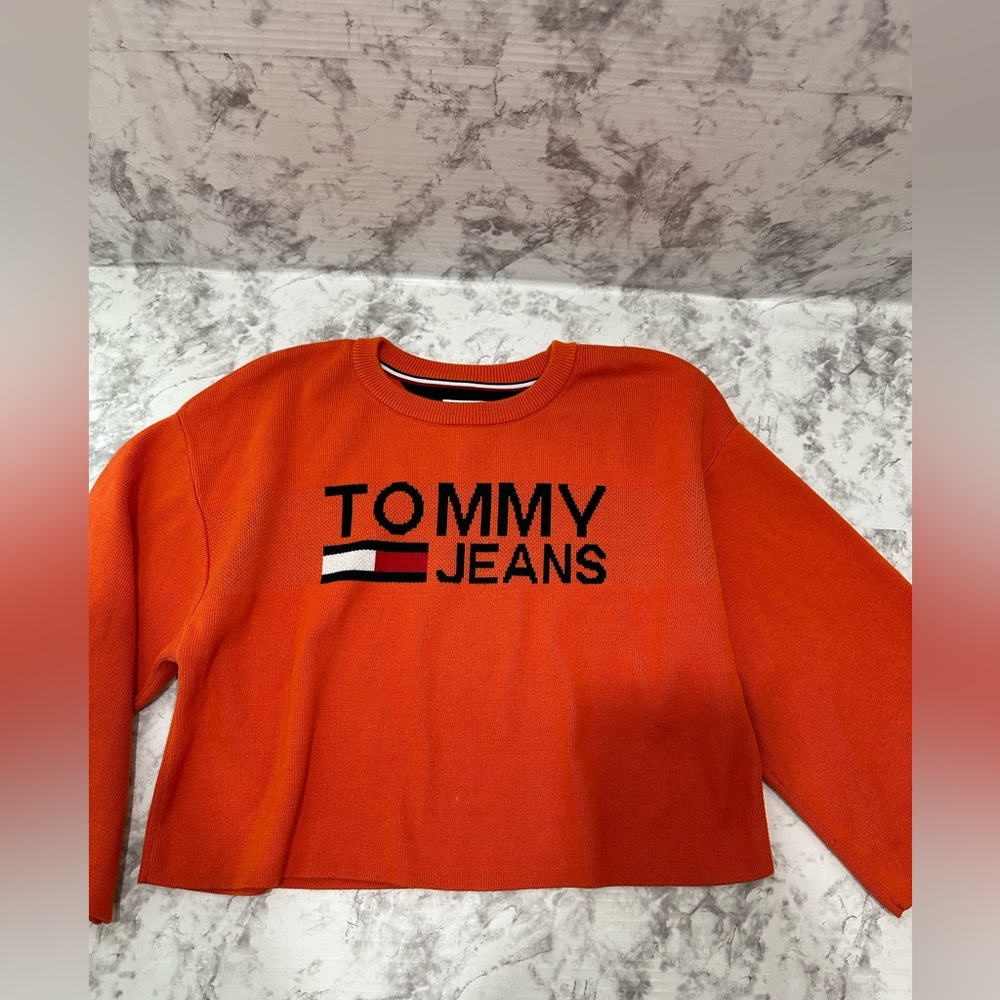 Women's Tommy Hilfiger Orange Knit Pullover Cropped Sweater Size Small